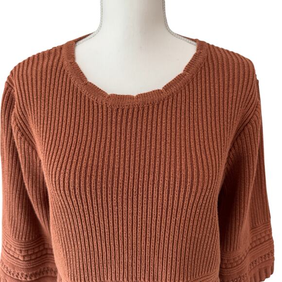OPHELIA ROE Sweater Womens Large Rust Ribbed Crochet Boxy Boho - Picture 8 of 11